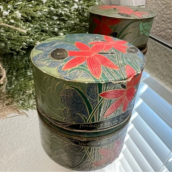 🌺 Set of 2 Antique French Art Deco Powder Boxes Perfume Made in France - Picture 4 of 11